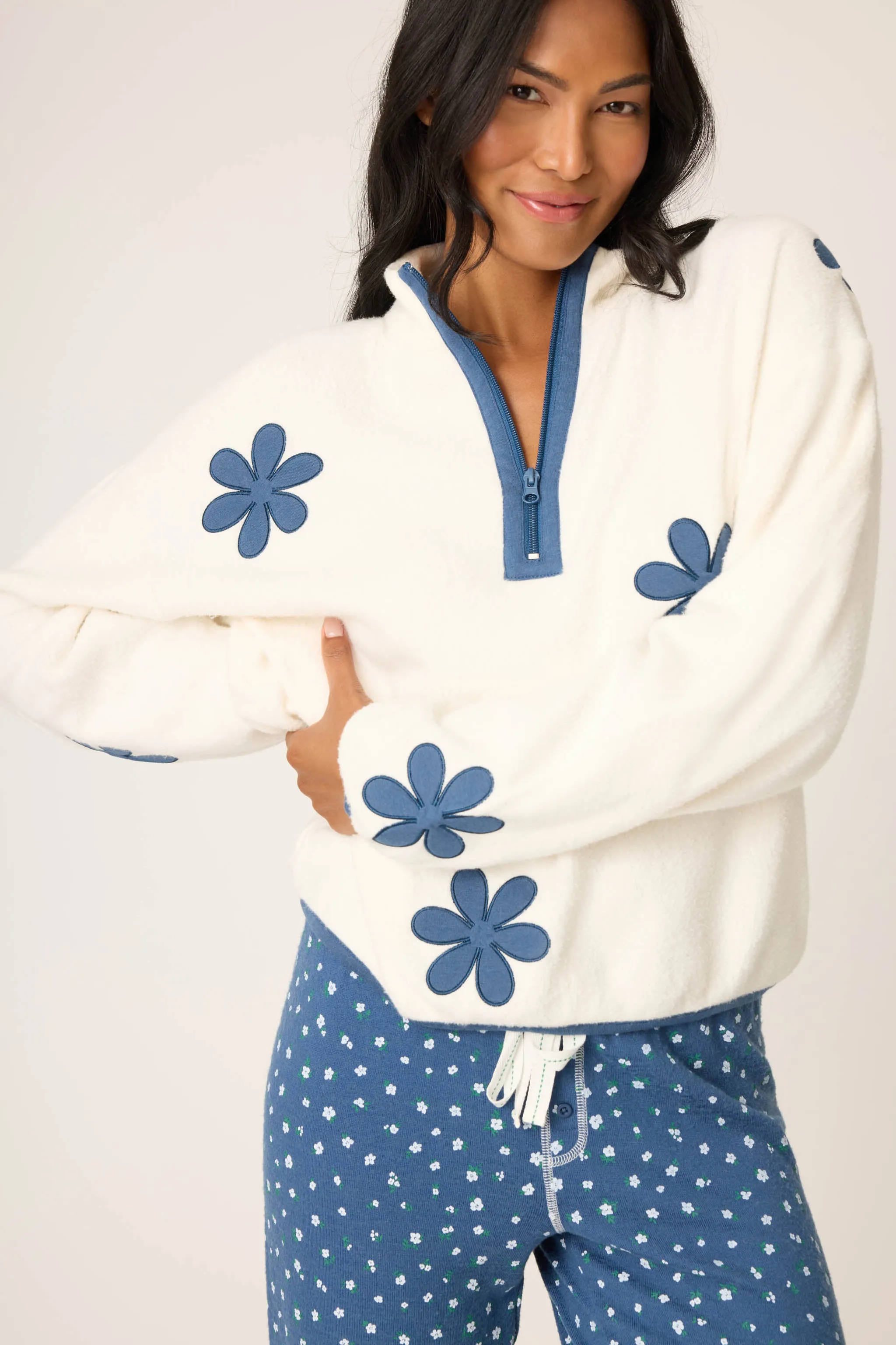 Cozy Life Floral Quarter-Zip Sweater sold by P.J. Salvage