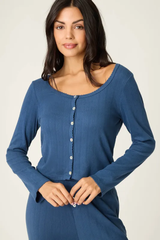 Pointelle Essentials Deep Sea Cardigan made by P.J. Salvage