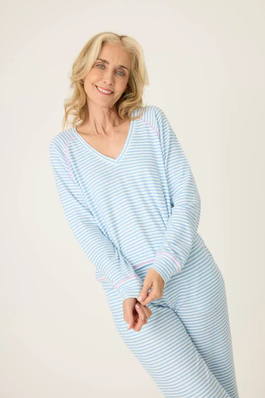 Striped Tropic Garden V-neck Top made by P.J. Salvage