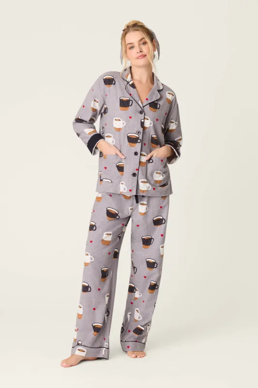 Love You A Latte Coffee Print 3-Piece Flannel PJ Set sold by P.J. Salvage