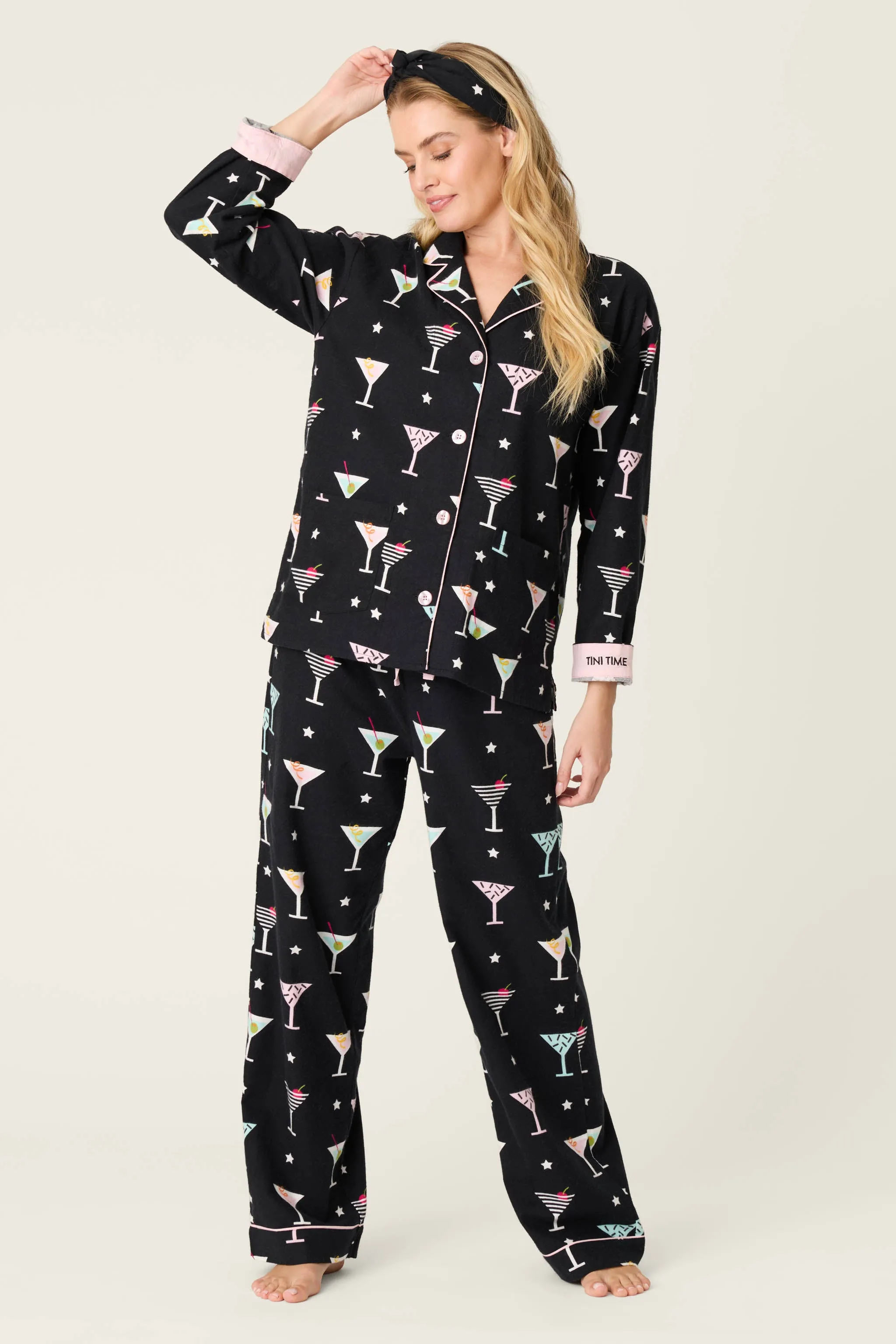 Tini Time Colorful Cocktails 3-Piece Flannel PJ Set sold by P.J. Salvage