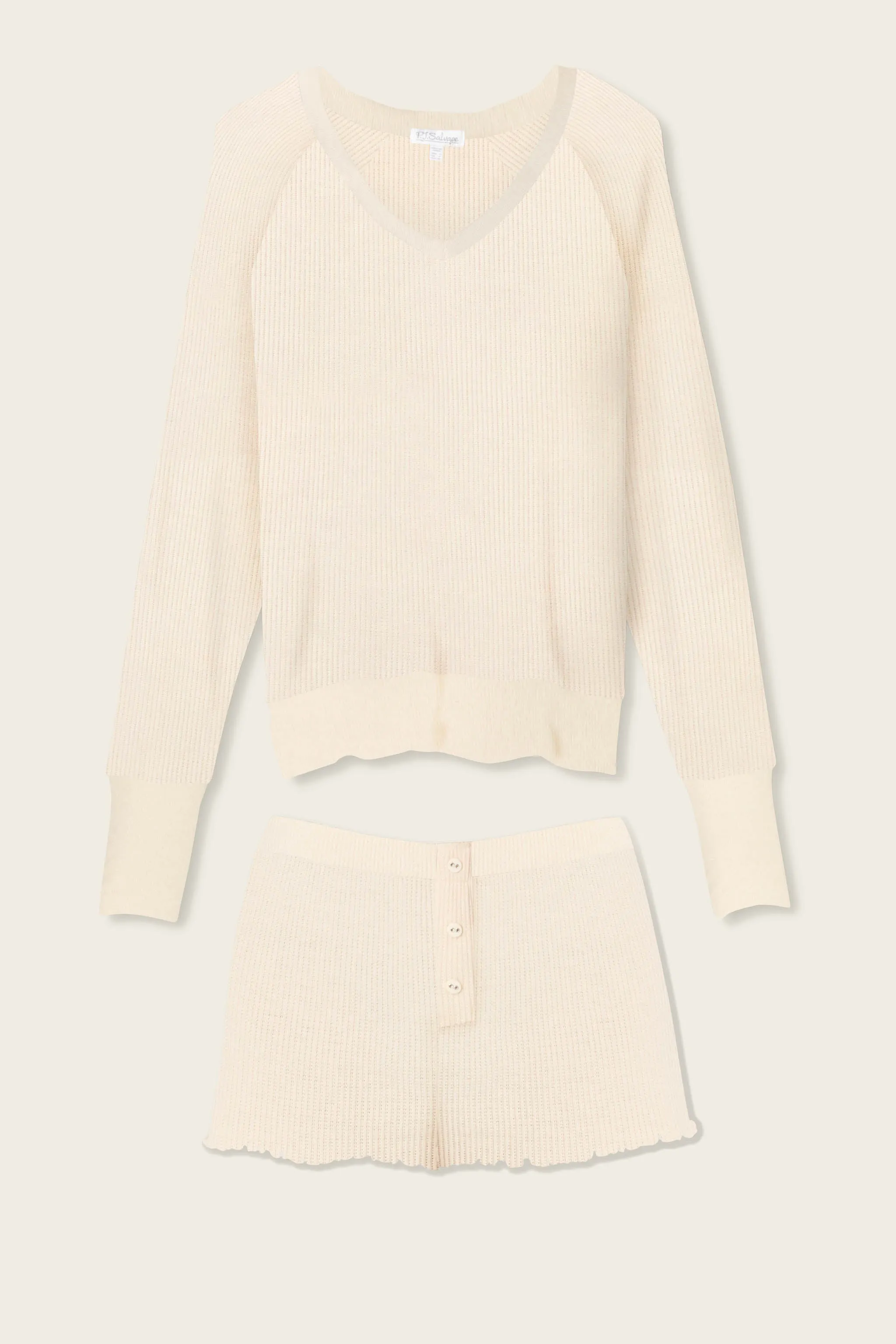 Textured Essentials Stone Short Long Sleeve Lounge Set sold by P.J. Salvage product image thumbnail 5