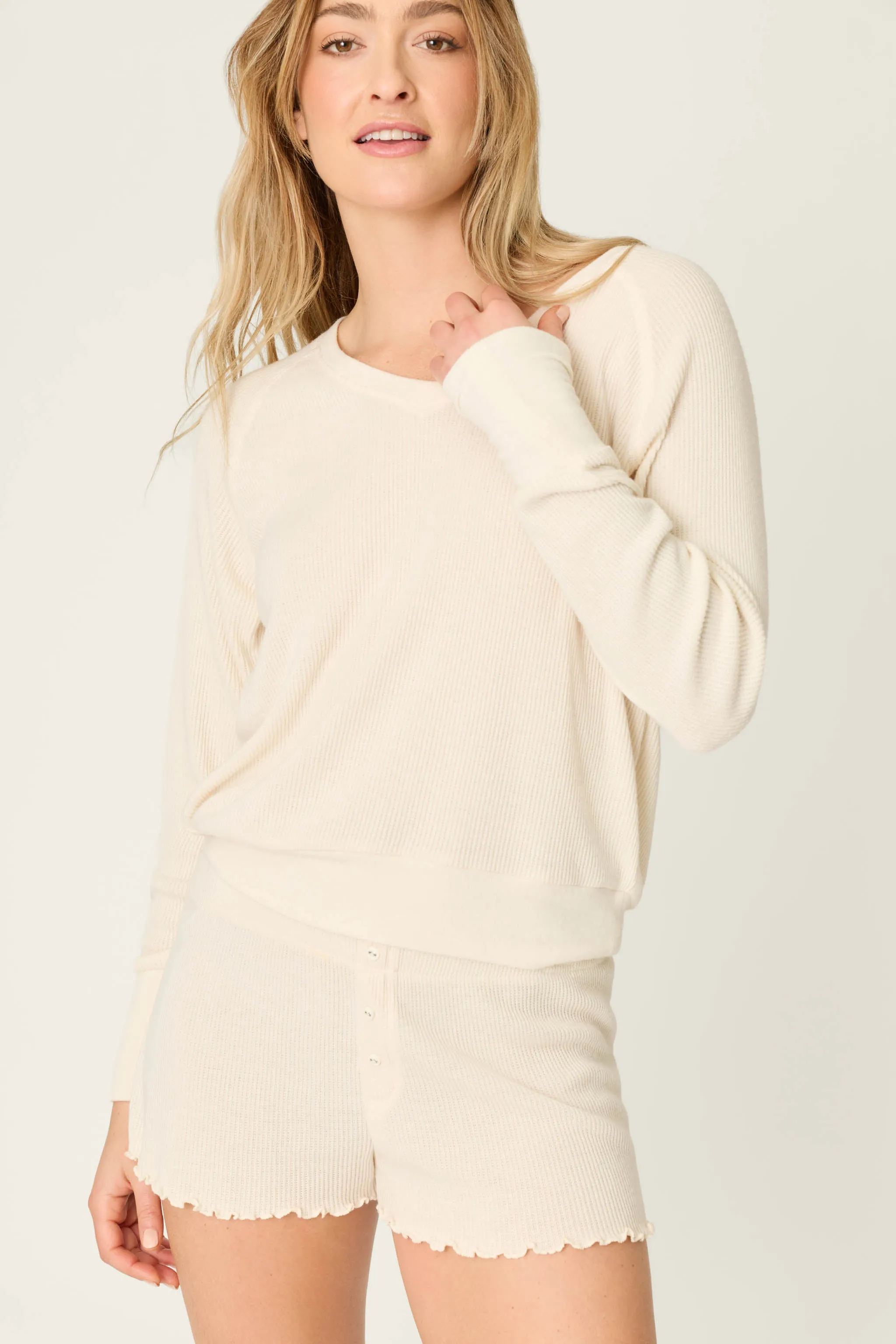 Textured Essentials Stone Short Long Sleeve Lounge Set sold by P.J. Salvage product image thumbnail 3