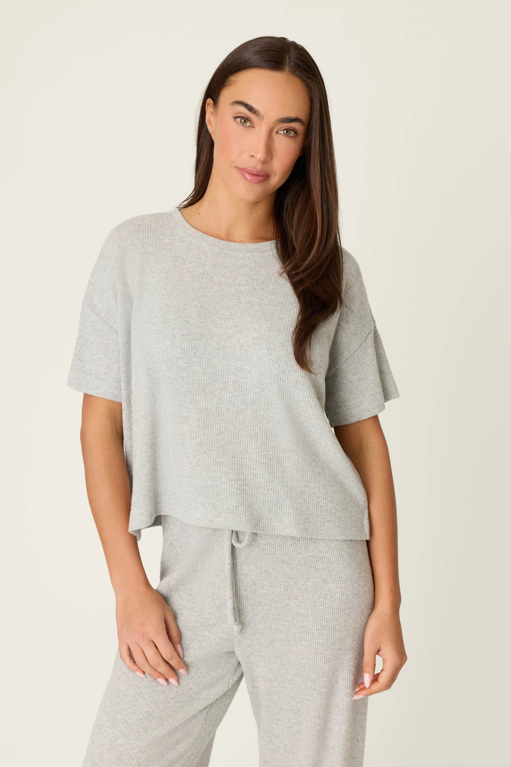 Textured Essentials Heather Grey Short Sleeve Top sold by P.J. Salvage