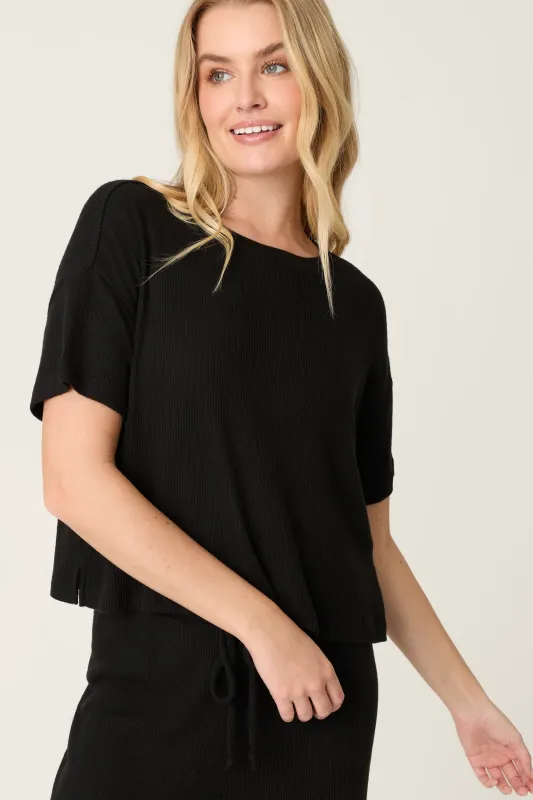 Textured Essentials Black Short Sleeve Top made by P.J. Salvage