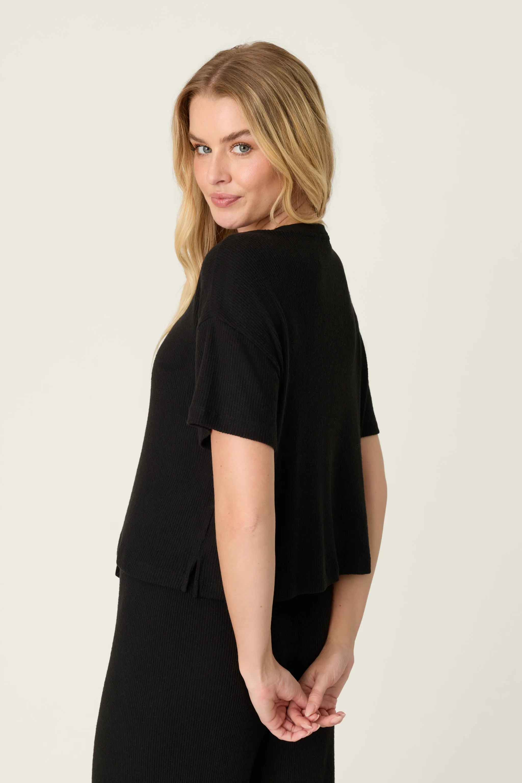 Textured Essentials Black Short Sleeve Top sold by P.J. Salvage product image thumbnail 2