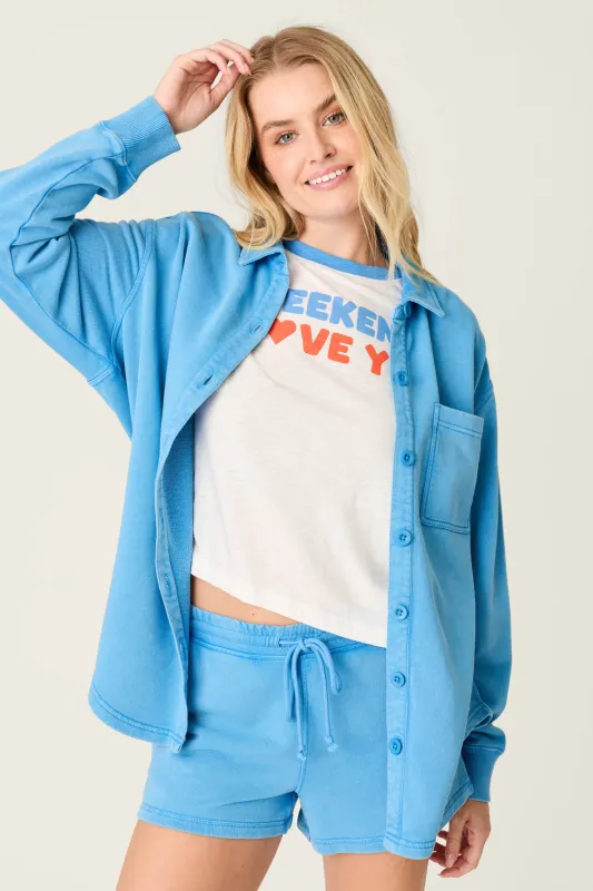 Washed Away Marine Blue Shirt Jacket made by P.J. Salvage