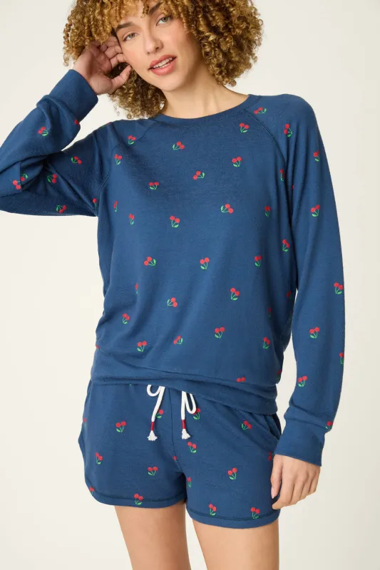 Star Spangled True Navy Cherry Print Long Sleeve Top made by P.J. Salvage