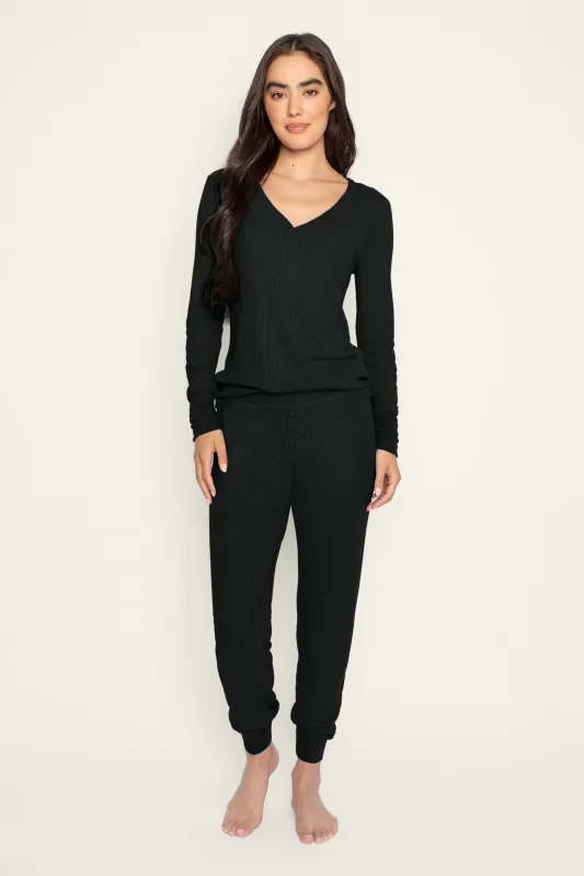 Textured Essentials Black Long PJ Set made by P.J. Salvage