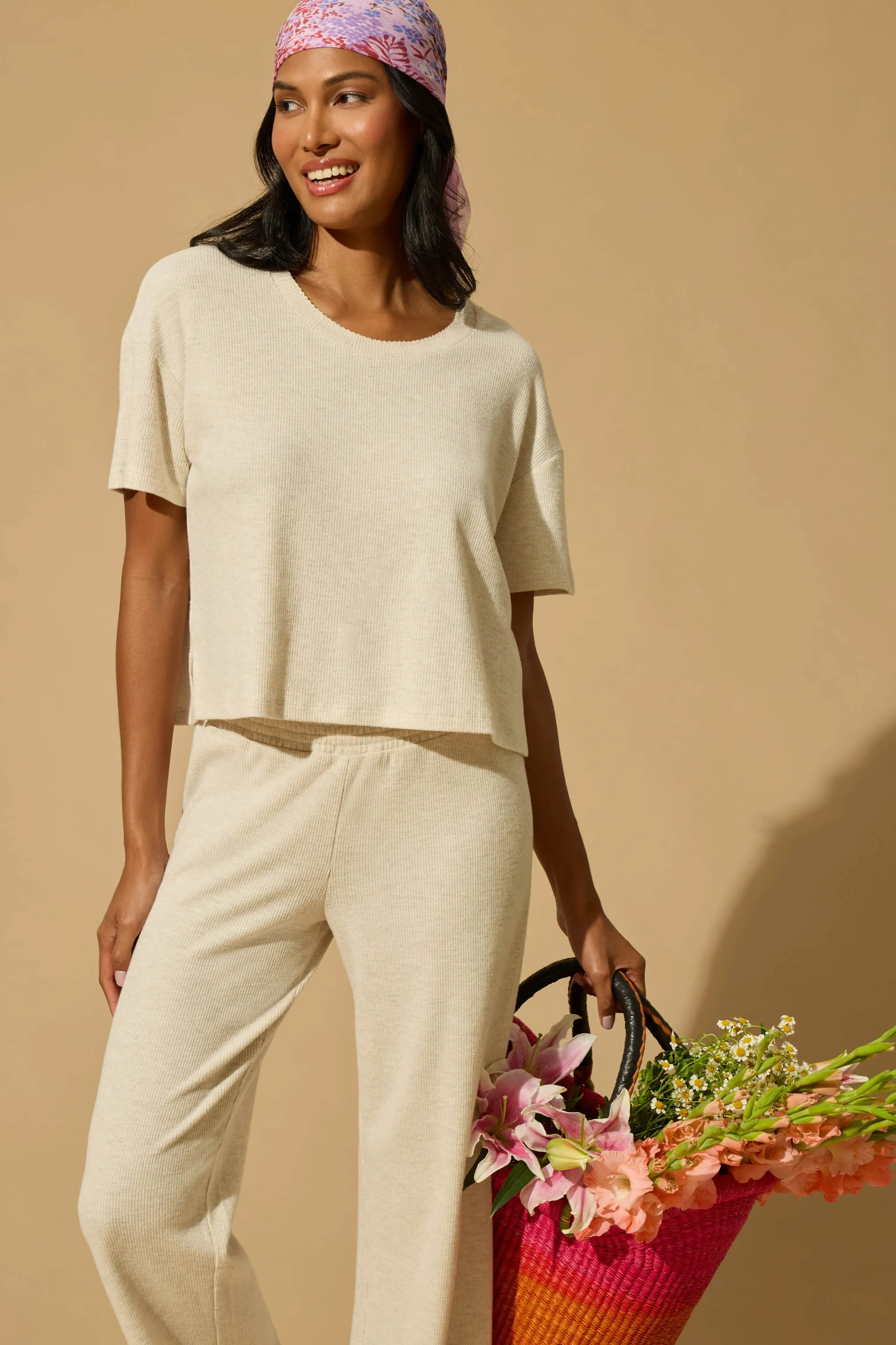 Weekend Waffles Light Oatmeal Cropped PJ Set sold by P.J. Salvage
