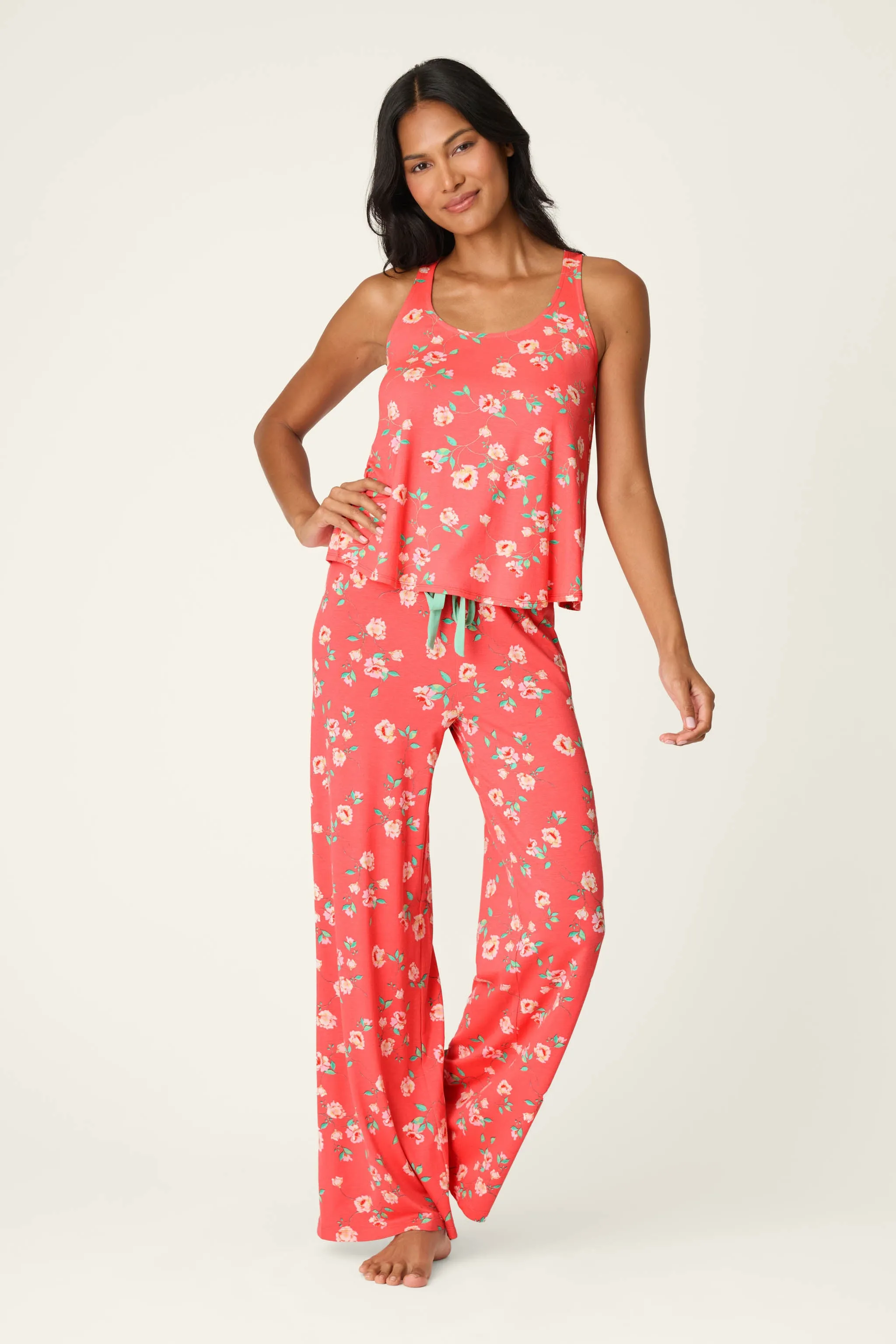 Siesta Dreams Dark Coral Floral Print Long PJ Set sold by P.J. Salvage product image thumbnail 2