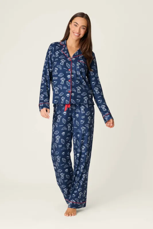 Bonjour Babe French Breakfast Print Long Sleeve PJ Set made by P.J. Salvage