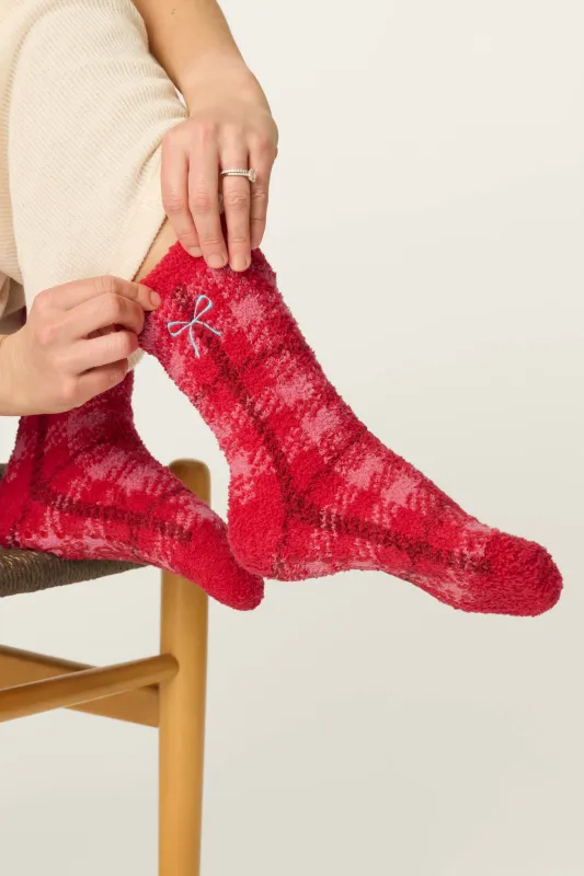 Red Plaid with Embroidered Bow Socks made by P.J. Salvage