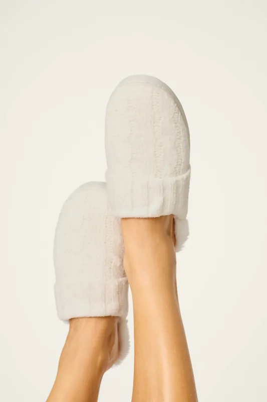 Cozy Chenille Cable Knit Ivory Slippers made by P.J. Salvage