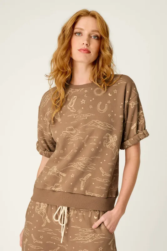 Western Ways Ride 'Em Cowgirl Roll Back Short Sleeve Sweatshirt made by P.J. Salvage