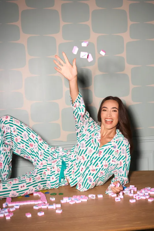 Mahjong Queen Dreams Mahjong Print Long PJ Set made by P.J. Salvage