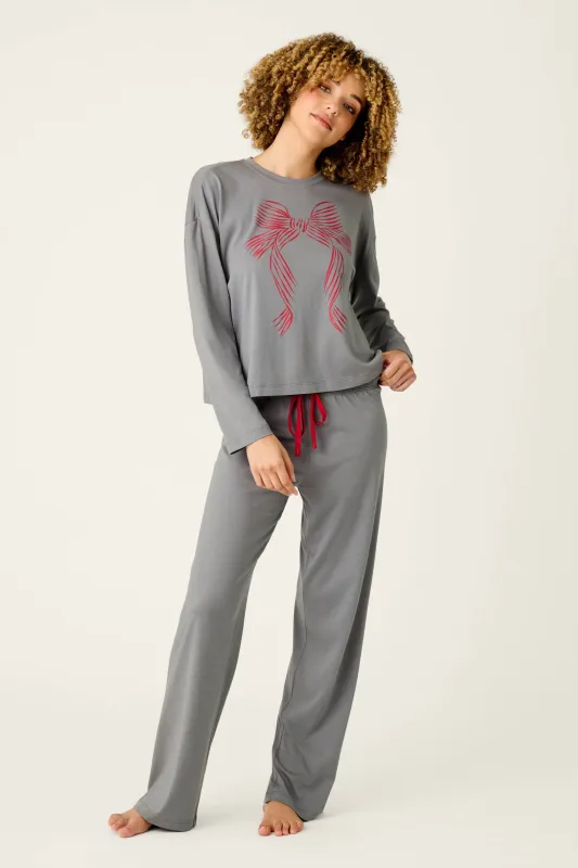 Bow Graphic Long Sleeve Pajama Set made by P.J. Salvage