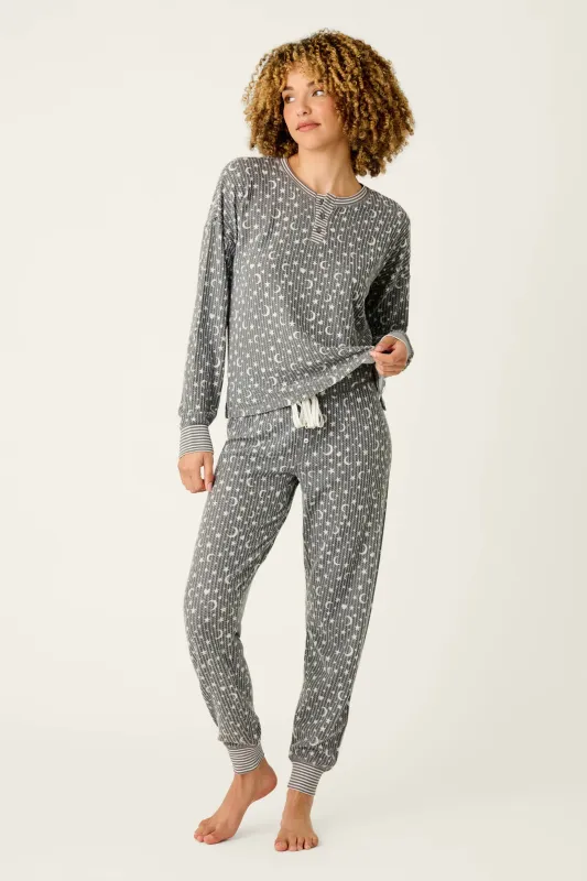 Ski Jammie Classics Celestial Print Long Sleeve Jogger PJ Set made by P.J. Salvage