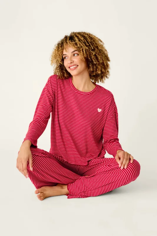 Icon Stripes Red Long Sleeve PJ Set made by P.J. Salvage