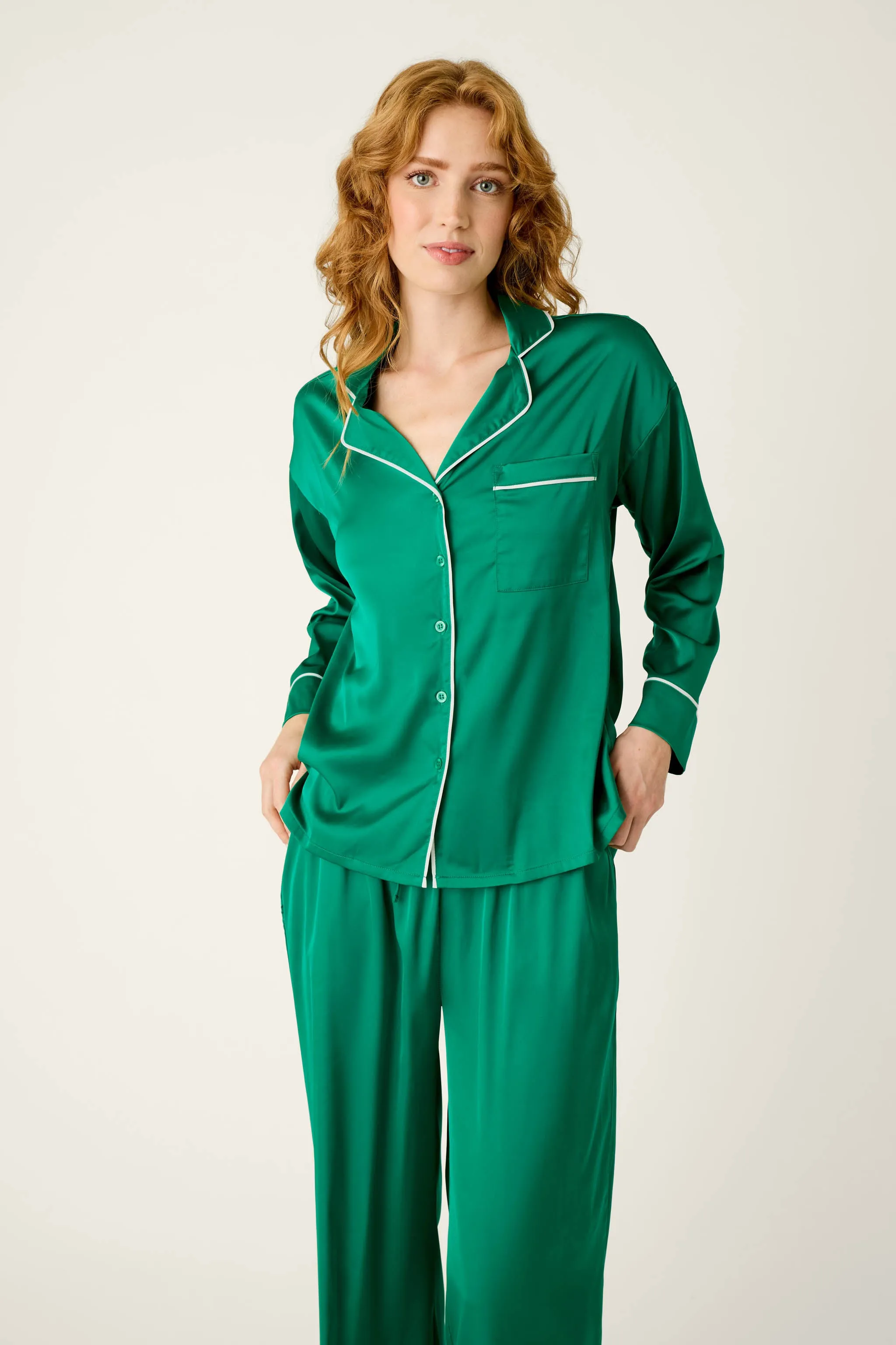 Moonlight Muse Green Satin Long Sleeve PJ Set sold by P.J. Salvage product image thumbnail 4