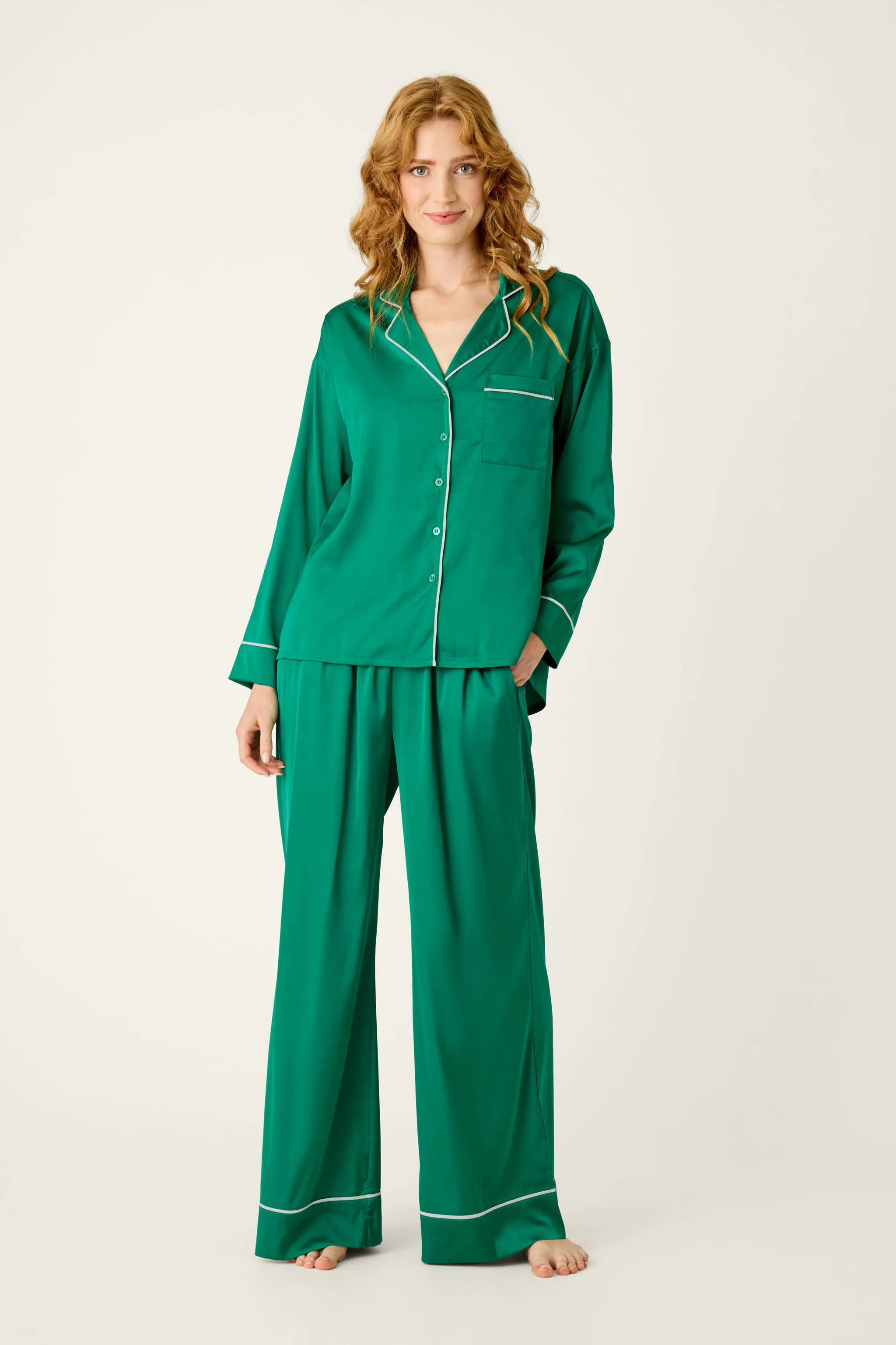Moonlight Muse Green Satin Long Sleeve PJ Set sold by P.J. Salvage