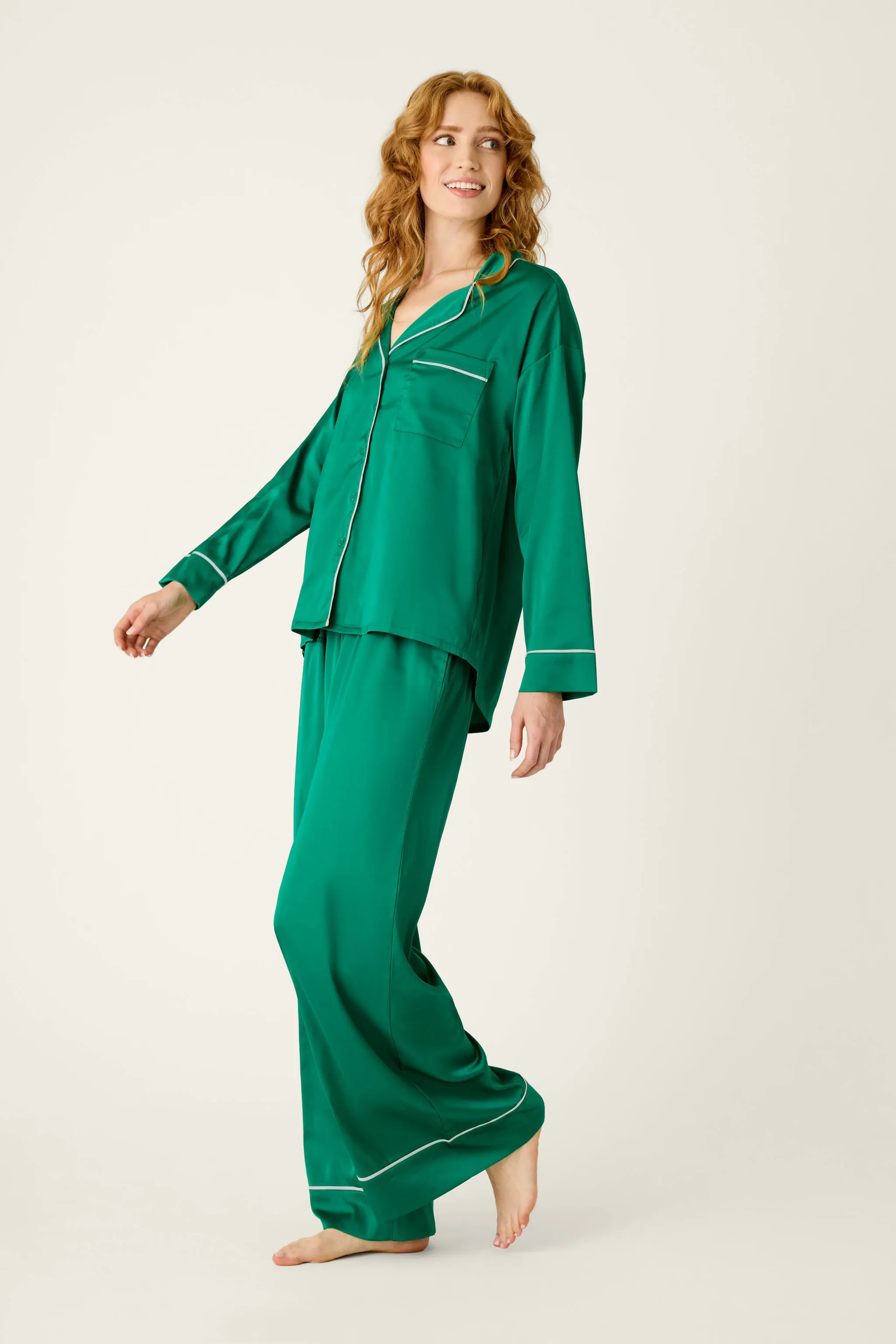 Moonlight Muse Green Satin Long Sleeve PJ Set sold by P.J. Salvage product image thumbnail 3