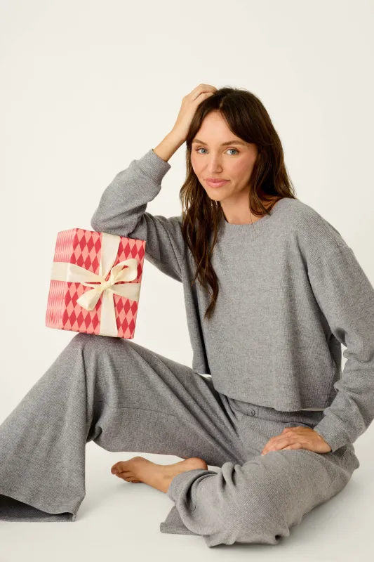 Boyfriend Boxer Dark Grey Sparkle Long Sleeve PJ Set made by P.J. Salvage