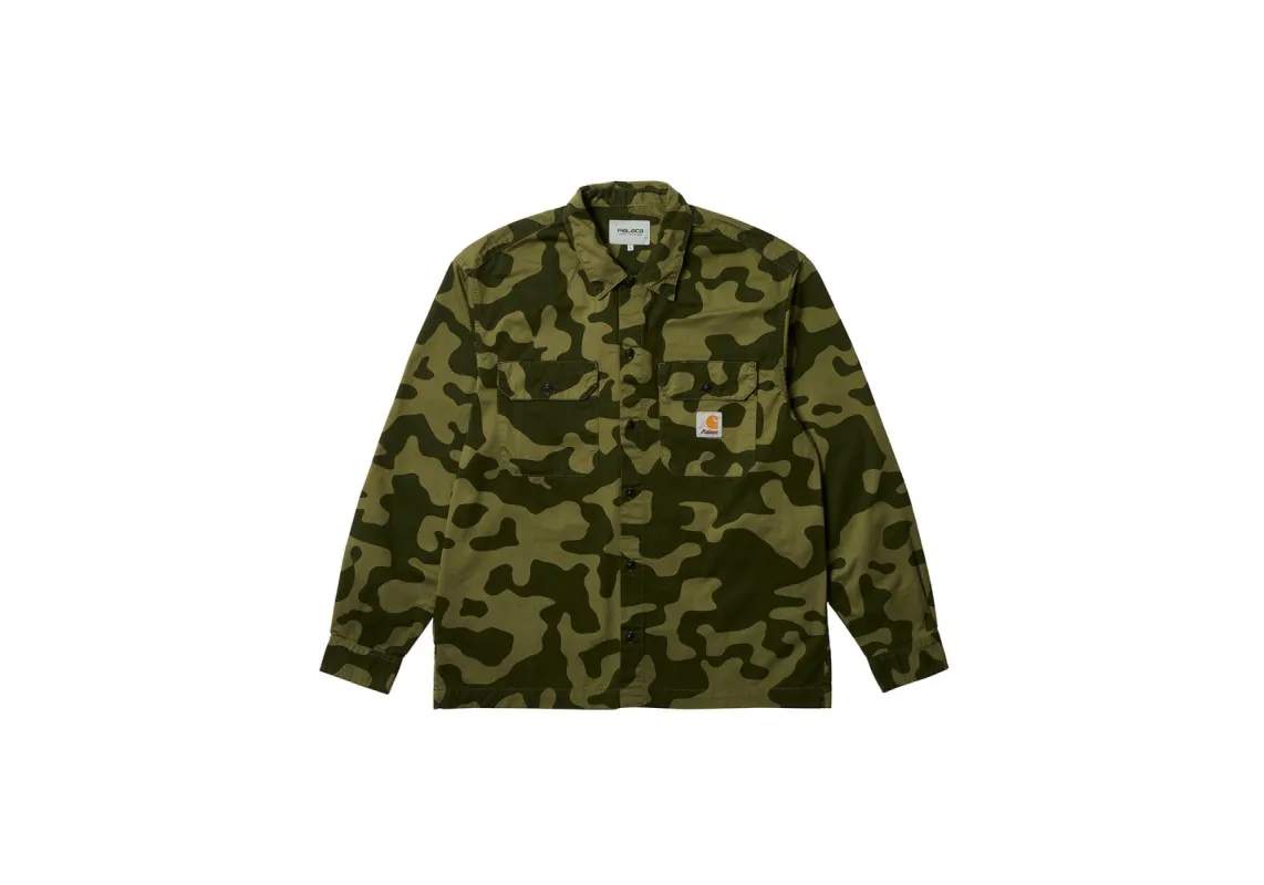 PALACE CARHARTT WIP LONGSLEEVE MASTER SHIRT DOLLAR GREEN CAMO sold by PALACE