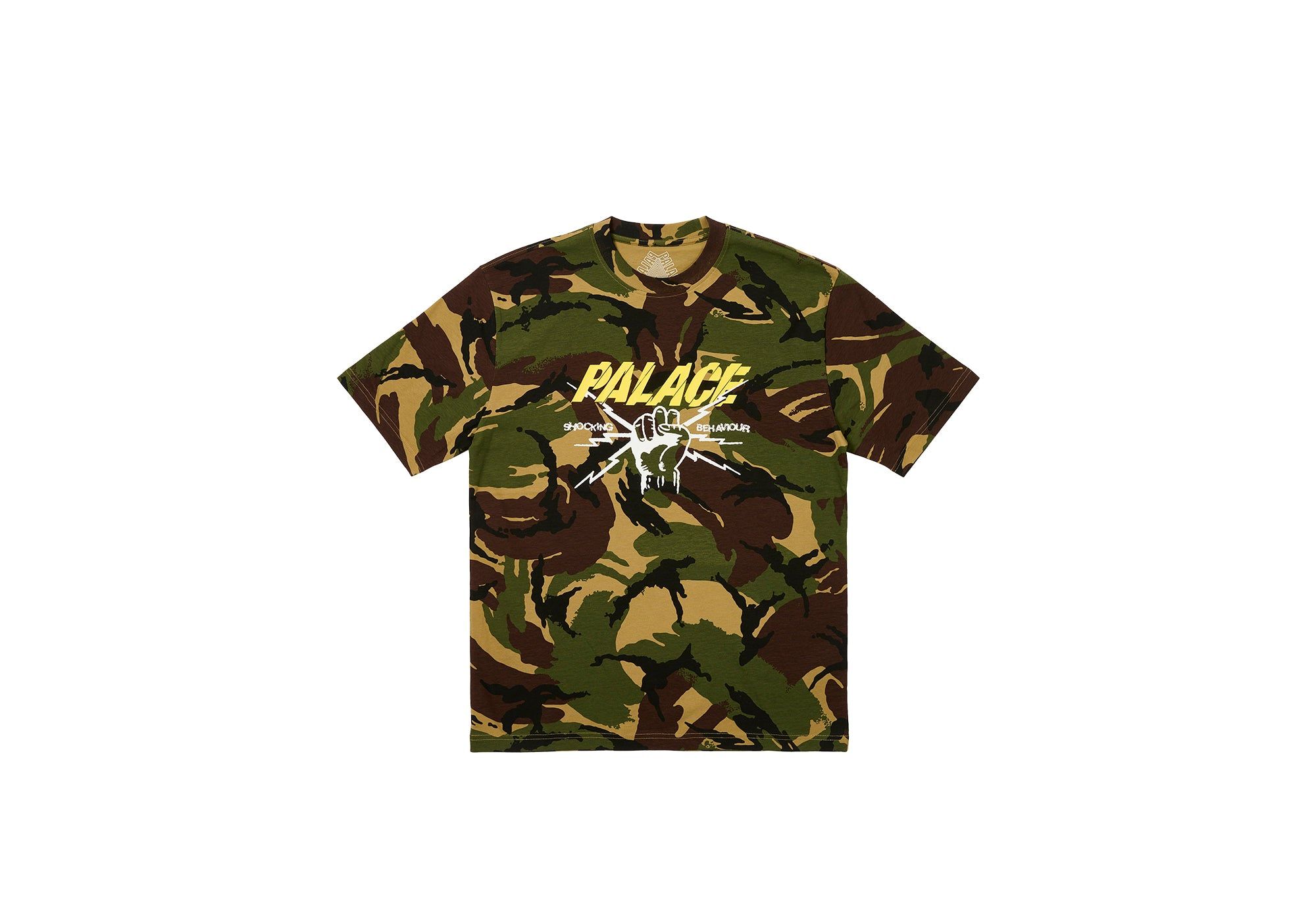 SHOCKING BEHAVIOUR T-SHIRT WOODLAND CAMO sold by PALACE