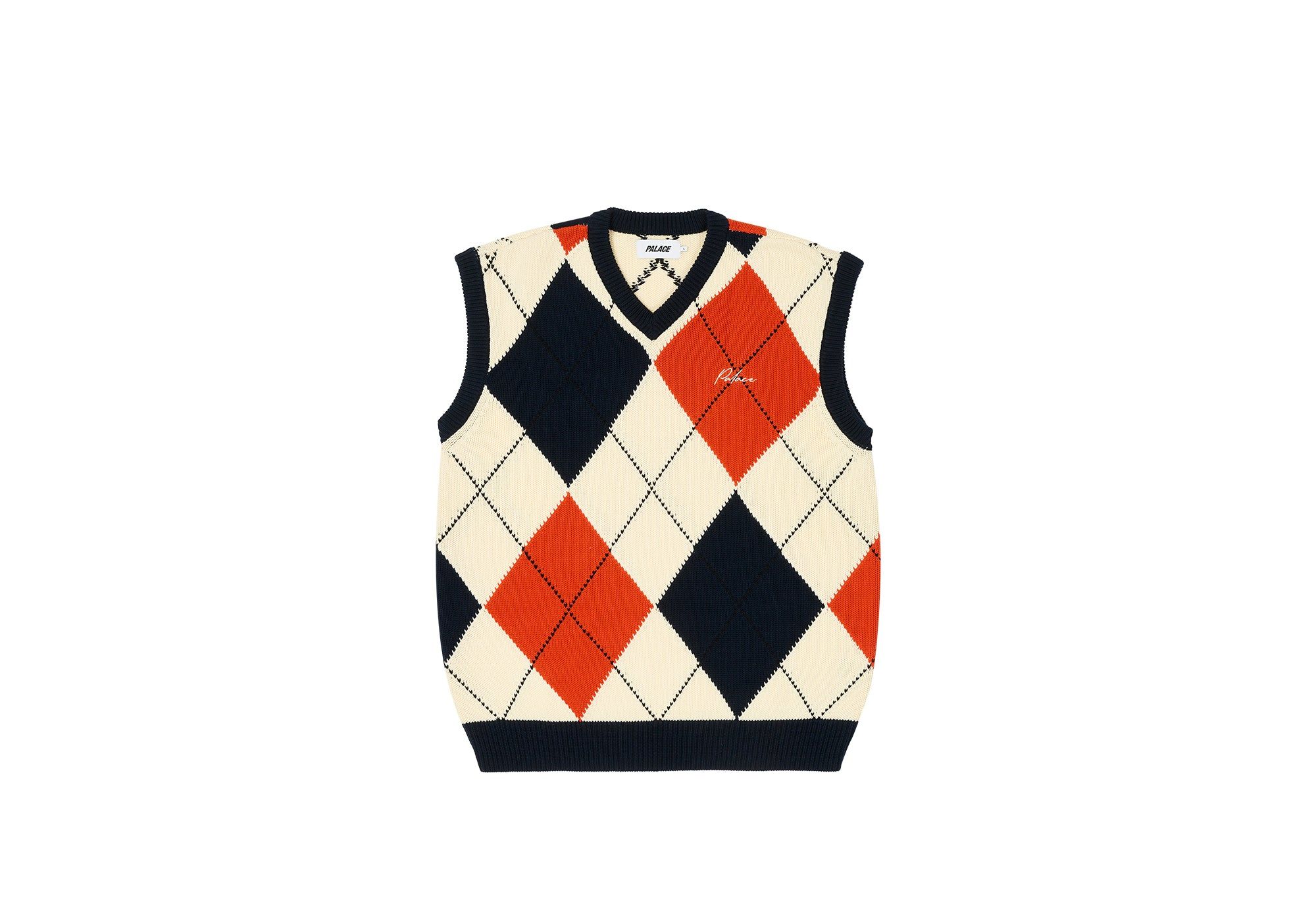 ARGYLE KNIT VEST NAVY / ORANGE sold by PALACE