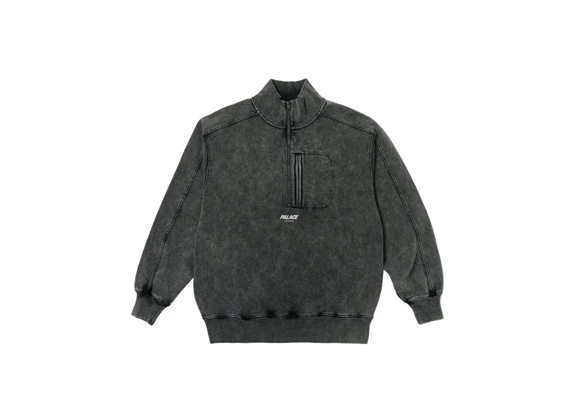 WASHED TERRY 1/2 ZIP FUNNEL BLACK sold by PALACE