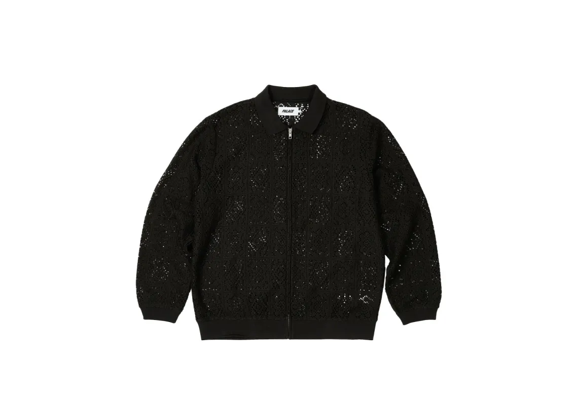 CROCHET ZIP LONGSLEEVE POLO BLACK sold by PALACE