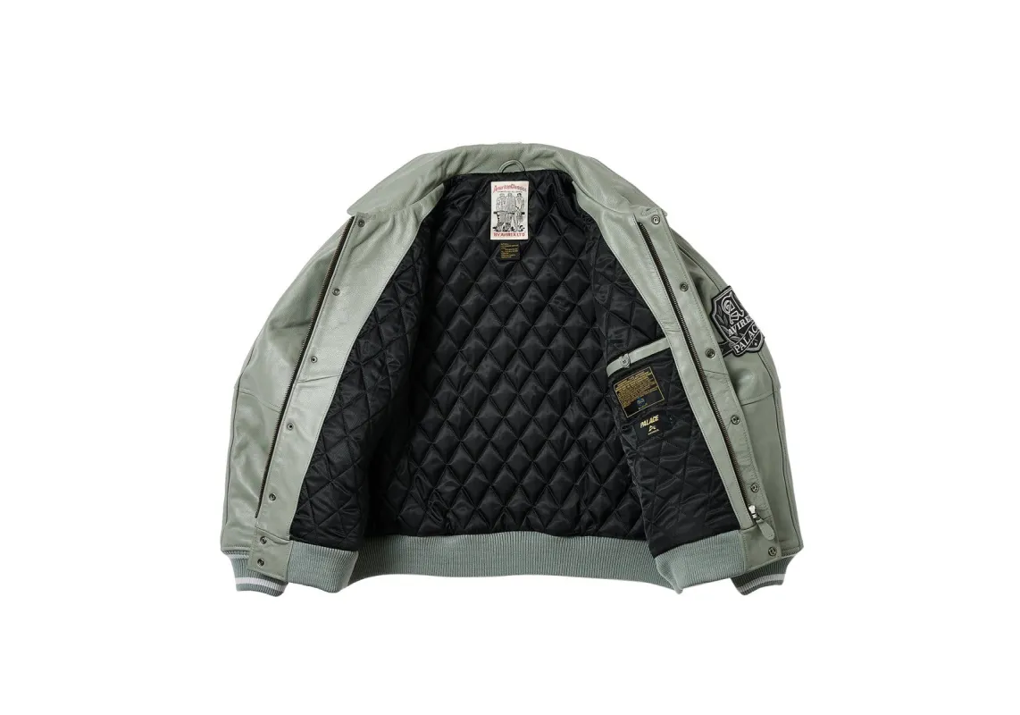 PALACE AVIREX LEATHER JACKET GREY | Parallel
