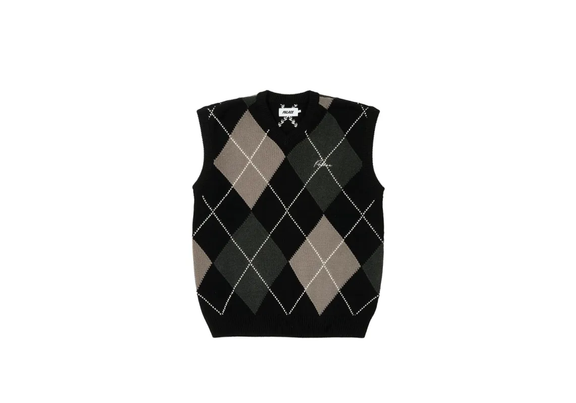 ARGYLE KNIT VEST BLACK / GREY sold by PALACE
