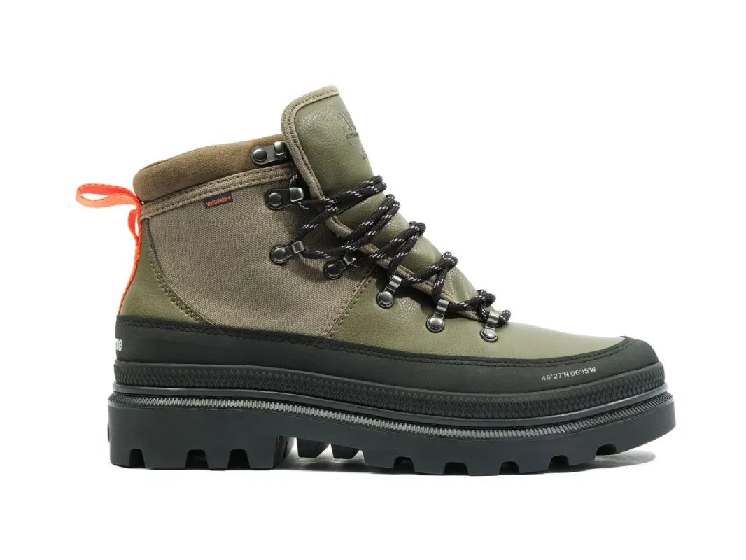 78554-309-M | Pallatrooper Hiker WP+ x Finisterre | Olive Night sold by Palladium