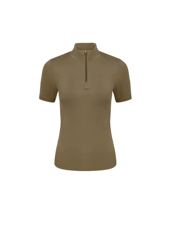 Womens Plant-Stretch Zipped Top—soil brown sold by Pangaia