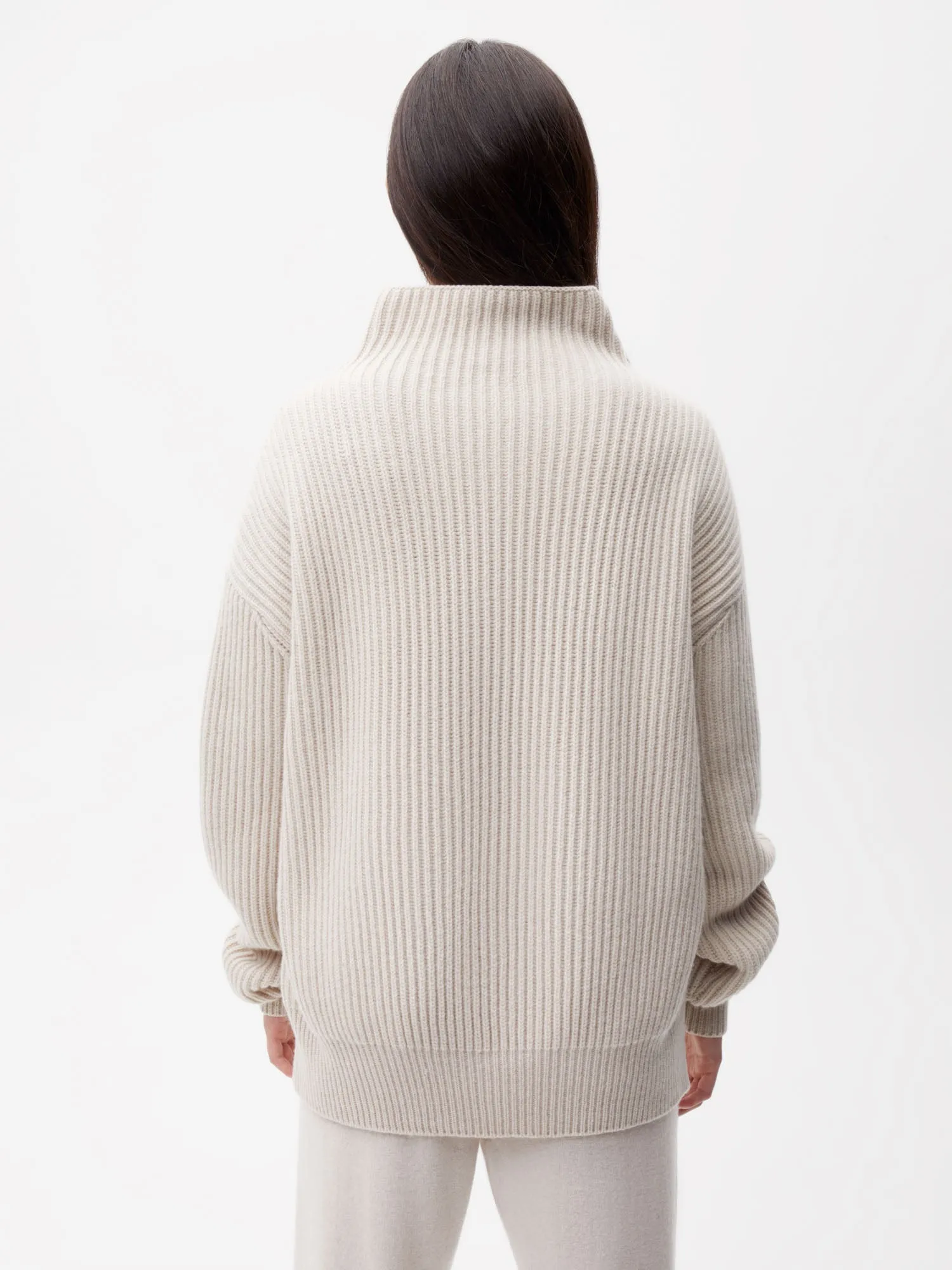 Womens Archive Recycled Cashmere Funnel-Neck Sweater—oatmeal sold by Pangaia product image thumbnail 4