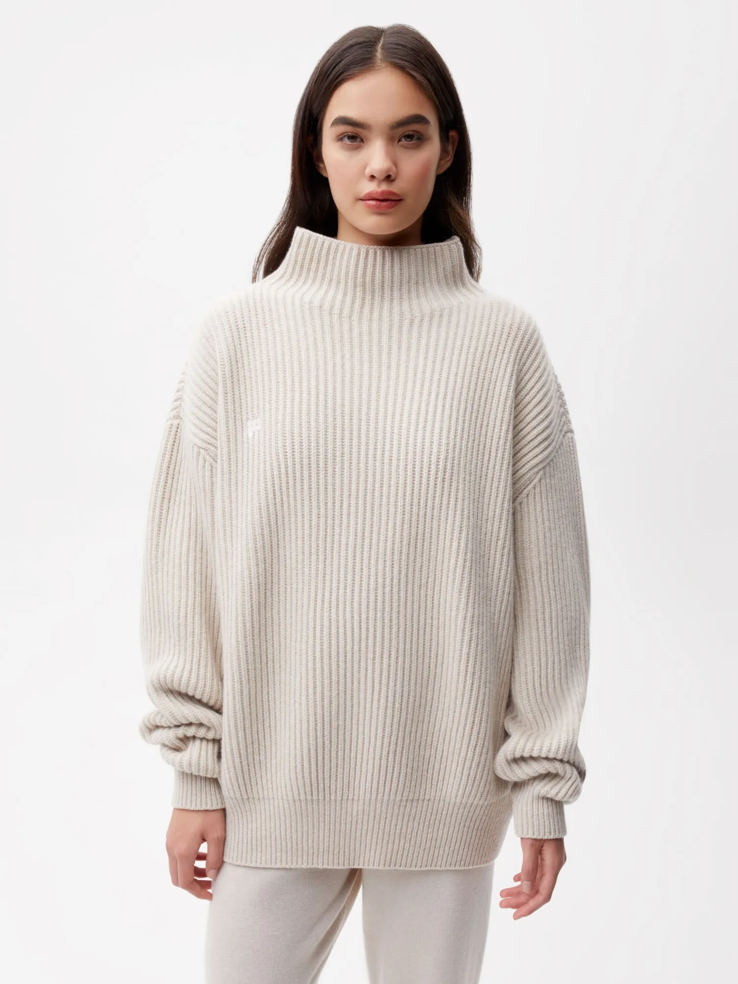 Womens Archive Recycled Cashmere Funnel-Neck Sweater—oatmeal sold by Pangaia product image thumbnail 2