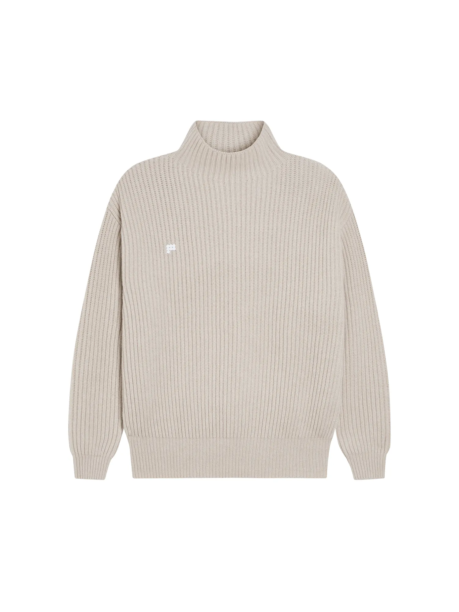 Womens Archive Recycled Cashmere Funnel-Neck Sweater—oatmeal sold by Pangaia