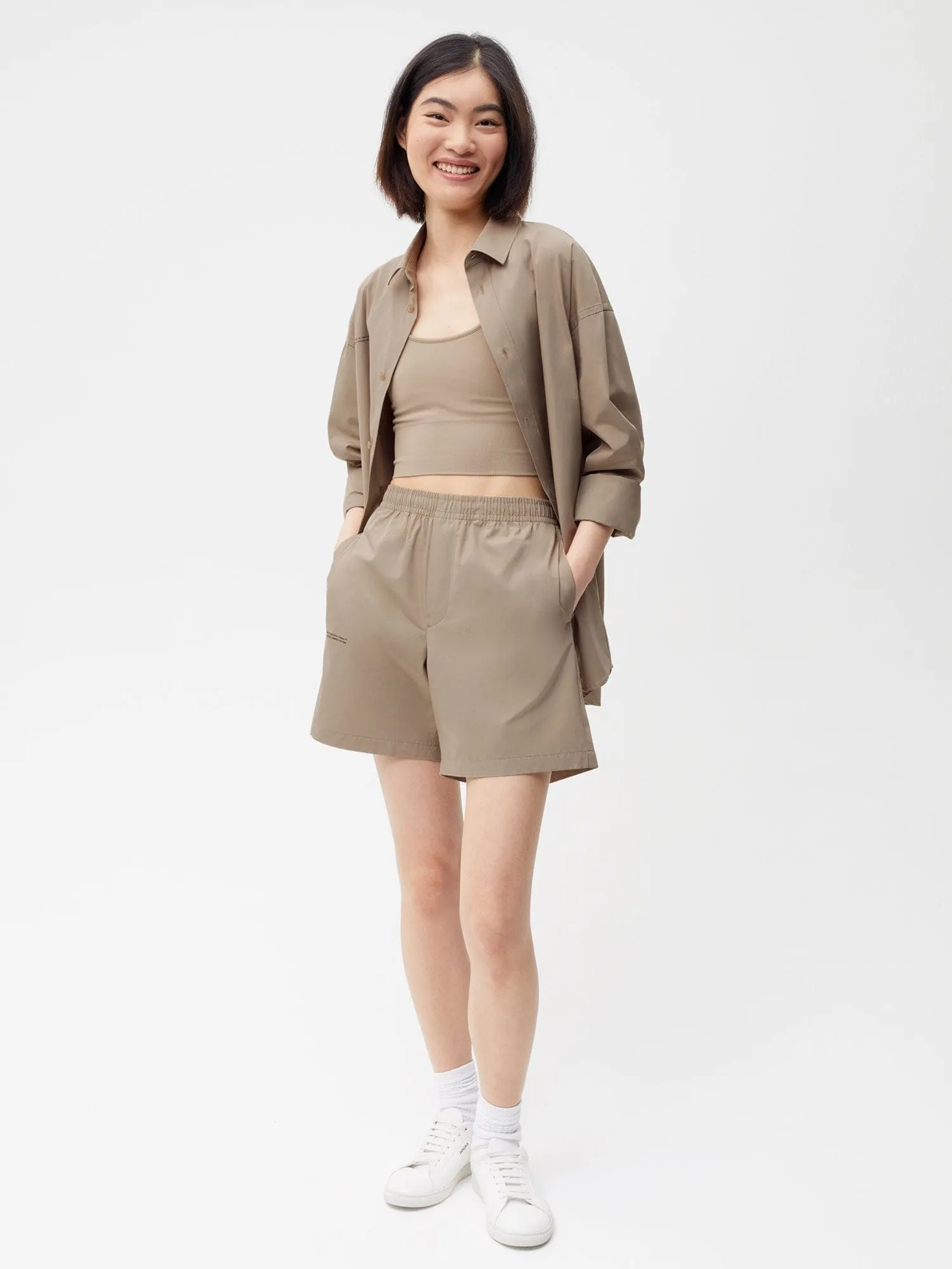 Archive Cotton Poplin Elasticated Shorts—taupe sold by Pangaia product image thumbnail 2