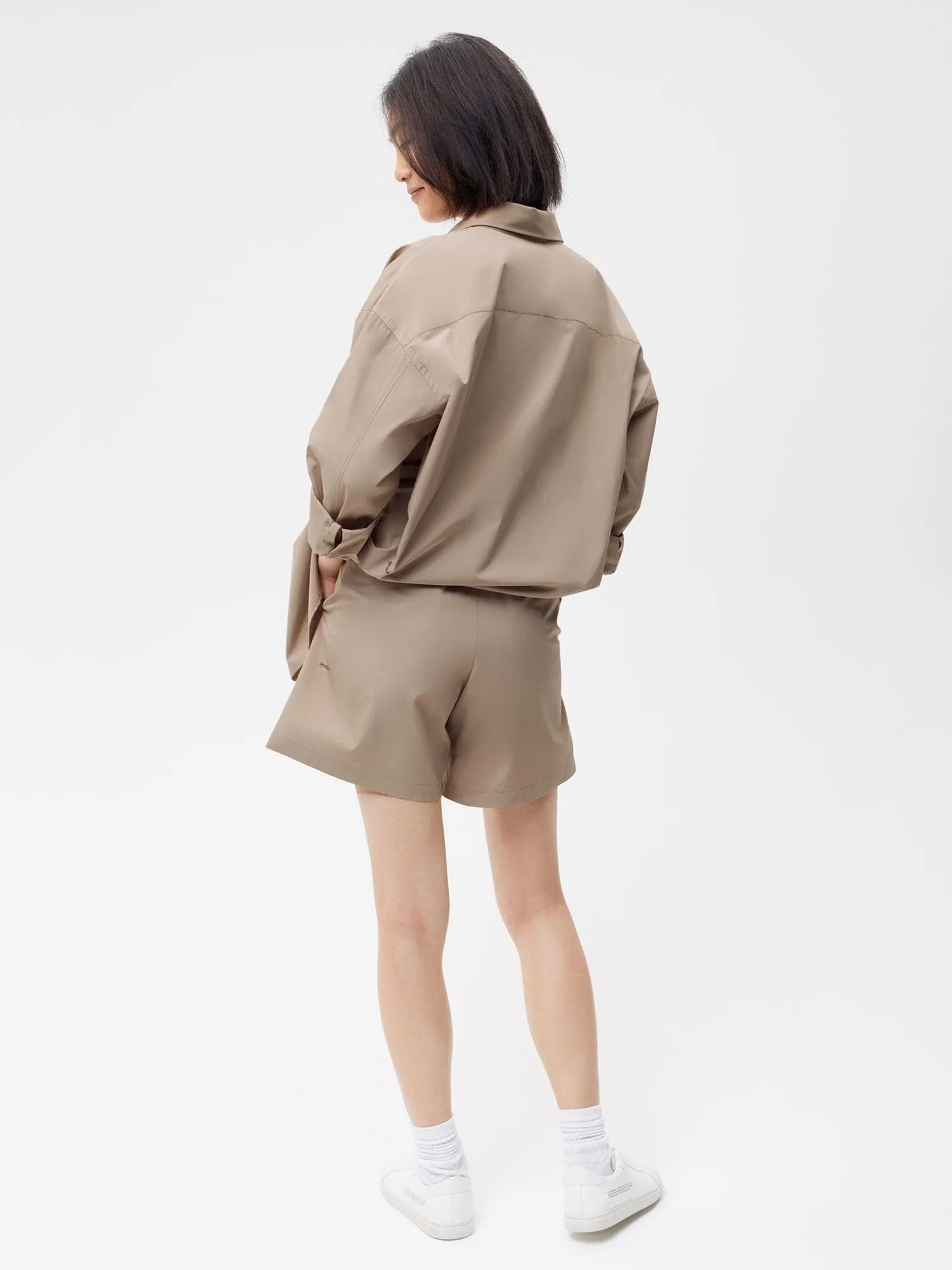 Archive Cotton Poplin Elasticated Shorts—taupe sold by Pangaia product image thumbnail 4