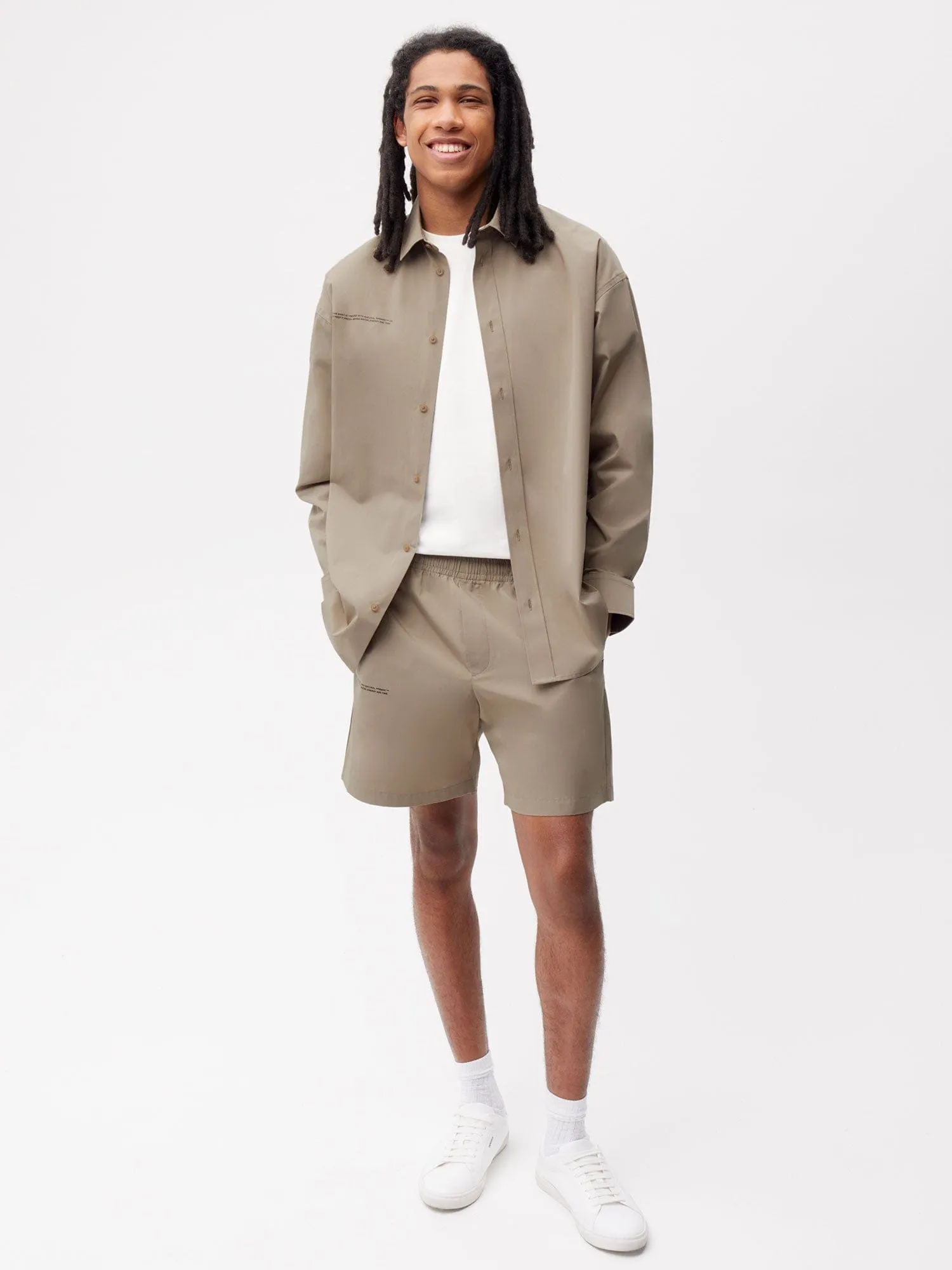 Archive Cotton Poplin Elasticated Shorts—taupe sold by Pangaia product image thumbnail 3