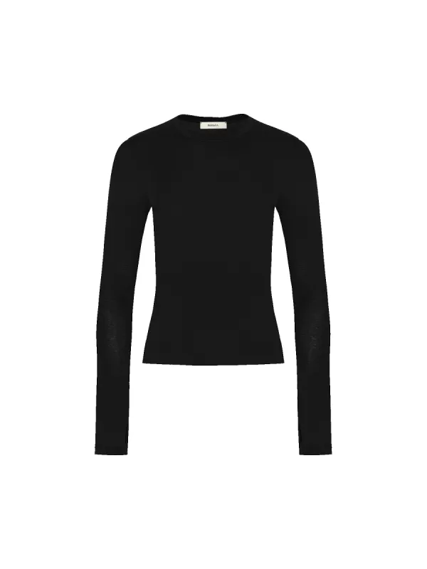 Womens 365 Cotton-Stretch Long-Sleeved Top—Black made by Pangaia