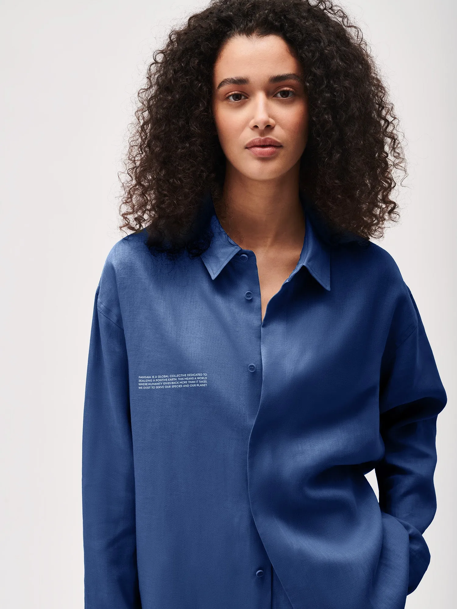 Womens DNA Linen Collared Long Sleeve Shirt—lapis blue sold by Pangaia product image thumbnail 5