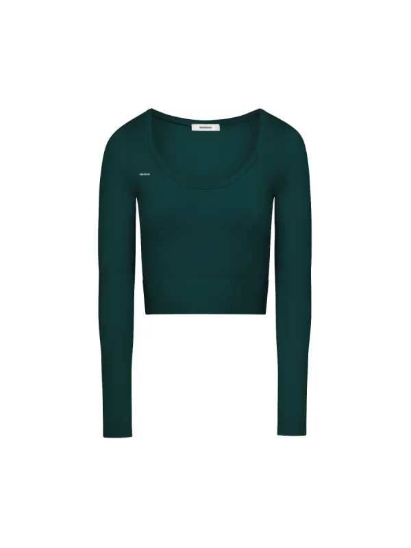 Women's Plant-Stretch Long Sleeve Cropped Top—Foliage Green sold by Pangaia