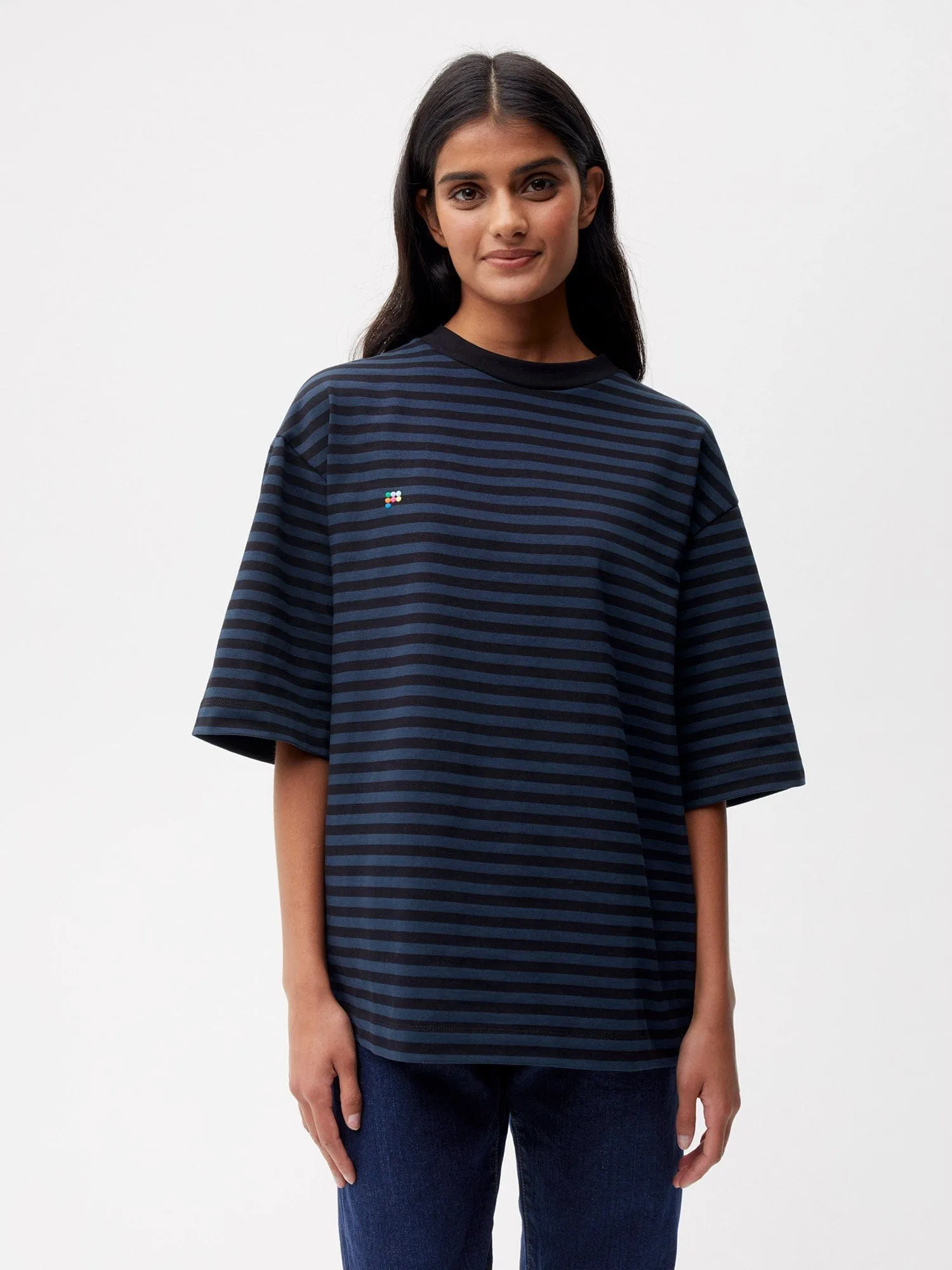 Womens Recycled Cotton Stripe Boxy T-shirt—black sold by Pangaia product image thumbnail 2