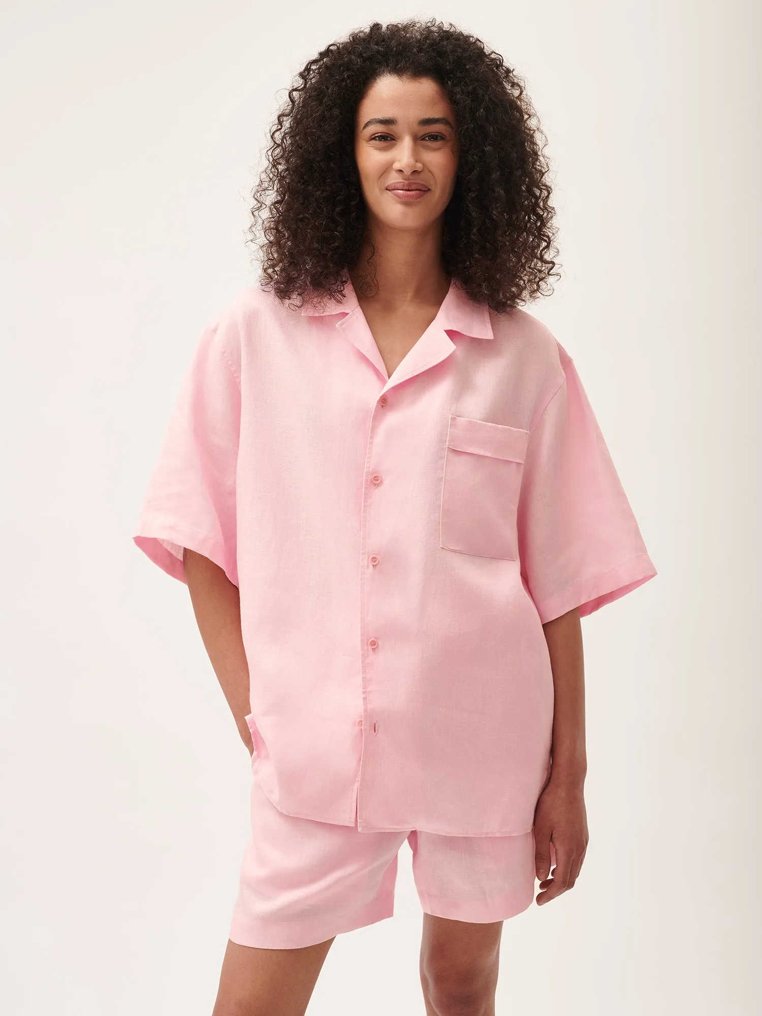 Womens Aloe Linen Camp Collar Shirt—magnolia pink sold by Pangaia product image thumbnail 2