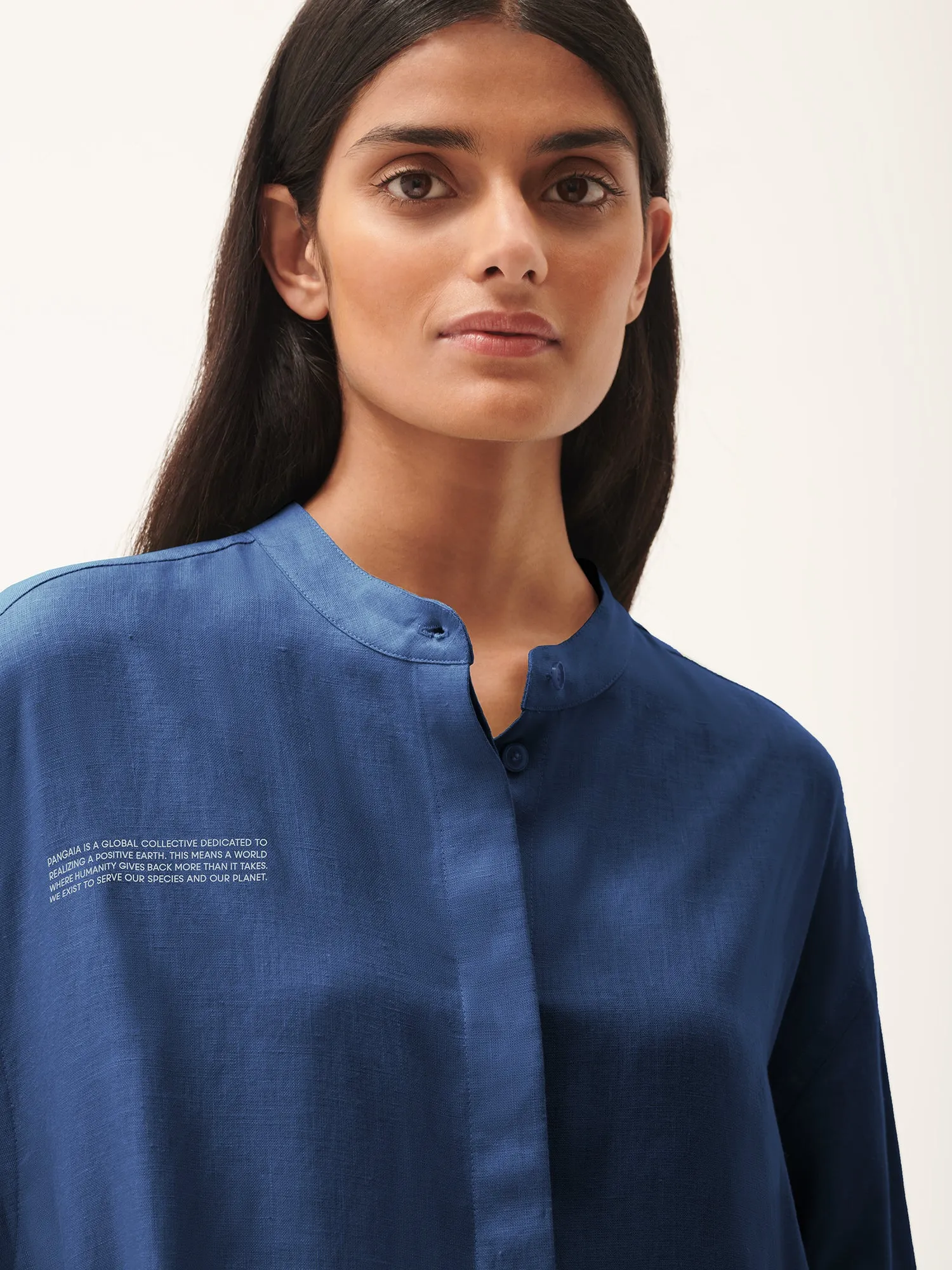 DNA Linen Mandarin Collar Dress—lapis blue sold by Pangaia product image thumbnail 4