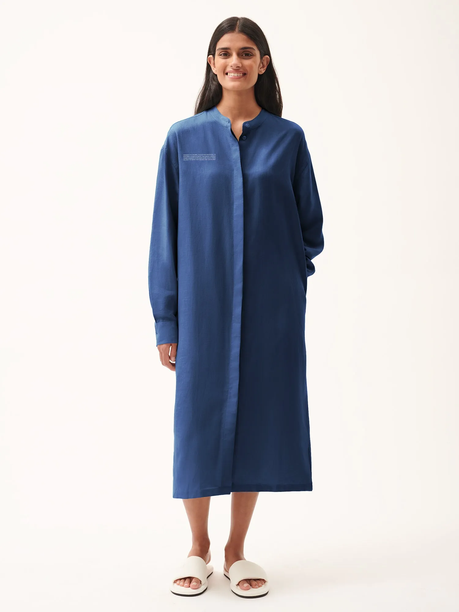 DNA Linen Mandarin Collar Dress—lapis blue sold by Pangaia product image thumbnail 2