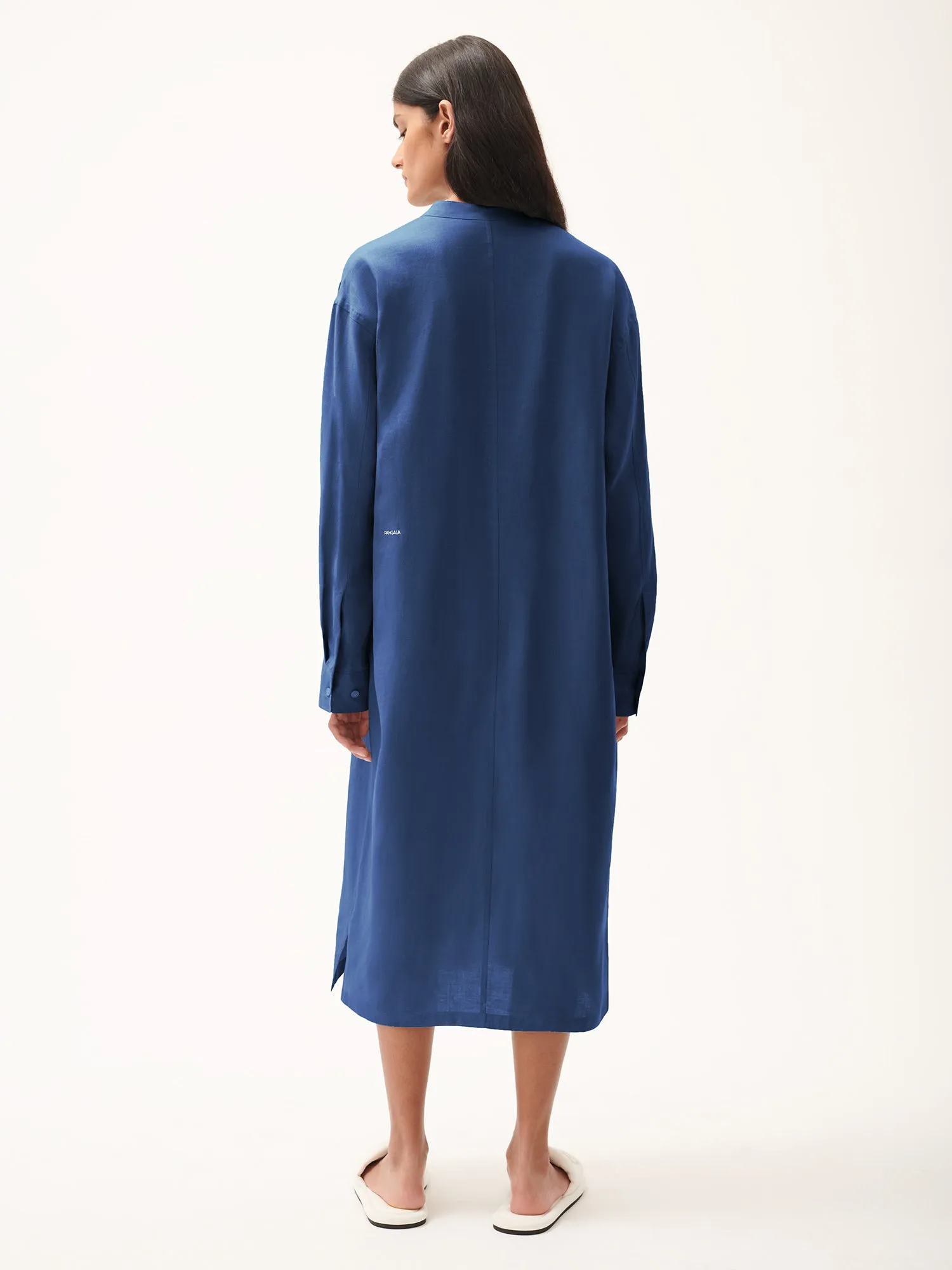 DNA Linen Mandarin Collar Dress—lapis blue sold by Pangaia product image thumbnail 3